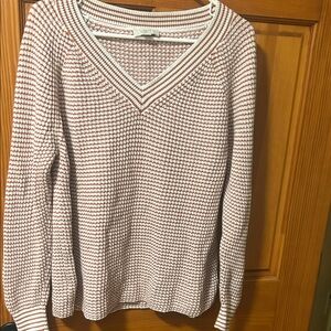 Women's V-Neck Sweater - Cream and Burnt Orange